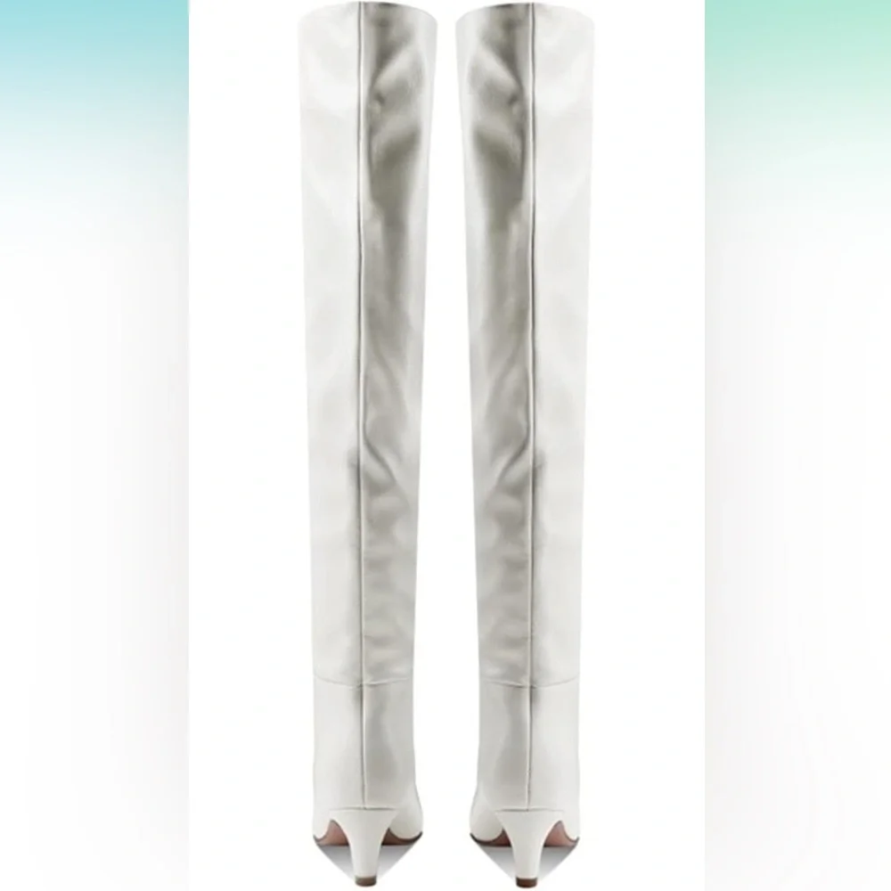 Square Toe Slip On Wide Calf Slouch Low Kitten Heel Over The Knee High Boots